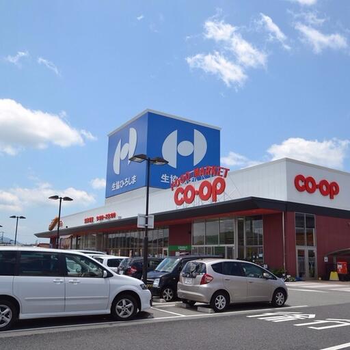 コープ東広島 徒歩4分で行けるスーパー。